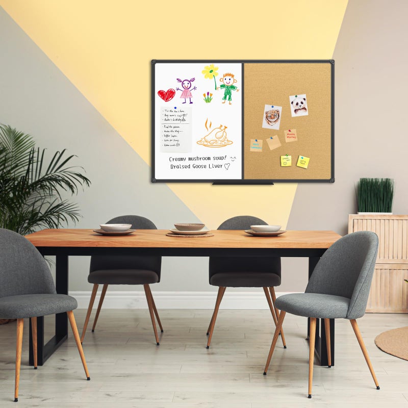 JILoffice White Board & Bulletin Corkboard Combination, Combo Board 36 x 24 Magnetic Whiteboard, Black Aluminum Frame Wall Mounted Board for Office Home and School with 10 Push Pins - Image 4